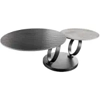 Meublorama Table basse SOLYNE design 134 cm avec plateaux rotatifs noir texturé et gris effet pierre