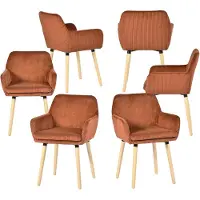 Meubles Cosy Mwubles Cosy Lot de 6 chaises de salle à manger de style scandinave avec pieds en bois et accoudoirs en velours côtelé terracotta - ELIA