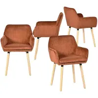 Meubles Cosy Mwubles Cosy Lot de 4 chaises de salle à manger de style scandinave avec pieds en bois et accoudoirs en velours côtelé terracotta - ELIA