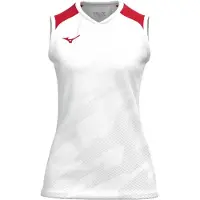 Mizuno , t-shirt de sport pour femmes, modèle Team Meis Game, manches courtes, référence V2EAC712, couleur : blanc/rouge, matière : textile