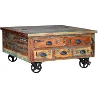GINER Y COLOMER Table basse Verrier en bois recyclé, 40 cm x 90 cm x 90 cm,