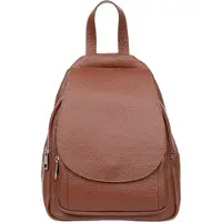 Vezze Sac à dos pour femme Collina en cuir italien - Pratique et spacieux, avec de nombreux compartiments et une fermeture éclair sécurisée - 2 compartiments principaux - Marron - Cognac