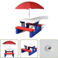 The Living Store Table de pique-nique pour enfants avec bancs Parasol Multicolore