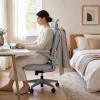 ACXIN Chaise de bureau pour le télétravail, gris : chaise ergonomique en résille avec patère, soutien lombaire réglable, accoudoirs rabattables et roulettes silencieuses