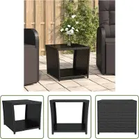 The Living Store Table d'appoint avec plateau en verre noir Poly rotin & verre trempé