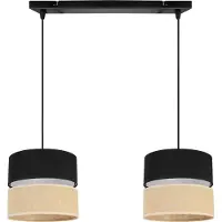 Light11 HOME Light-Home Juta Lampe à suspendre - métal avec abat-jour en tissu - E27 - Classique 2 feux 20 cm - base noire et jute et noir