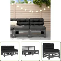 The Living Store Canapé central avec coussin 2 pcs. Gris Pin massif