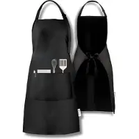 OEM Tablier de cuisine - Longs cordons - Boucle - Qualité professionnelle - Grandes poches pratiques - Unie - 70 x 75 cm - Noir