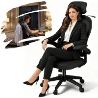YARDIN Chaise de bureau ergonomique noire, chaise en résille respirante avec appui-tête, accoudoirs rabattables, fonction d'inclinaison à 125°, chaise de bureau pouvant supporter jusqu'à 150 kg