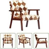 The Living Store Fauteuil blanc et marron Véritable cuir de chèvre