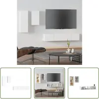 The Living Store Ensemble de 4 meubles TV blanc en bois composite