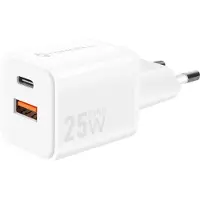 Forcell F-ENERGY Mini GaN III VT-25B chargeur de voyage avec 1 x Type C + 1x USB A, PD QC4.0 25W blanc
