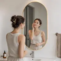 Aiorber Miroir mural 40 x 60 cm, ovale, miroir de salle de bain en forme d'arc avec cadre doré, miroir décoratif pour salle de bain, couloir ou chambre à coucher, doré
