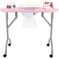 StarTech.com Table de manucure pliable avec aspiration des poussières - Aspirateur à poussière pour ongles, 220V, 5,5W - Table rectangulaire pour salon de beauté - Prise européenne - Rose
