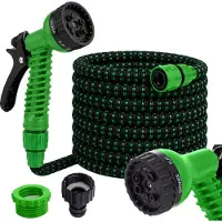 DIVODV 27924 : Tuyau d'arrosage flexible, longueur de 7 à 15 mètres, pistolet multifonction 7 en 1, couleur noir et vert