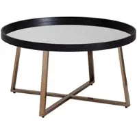FineBuy Table basse design ronde Ø 78 cm or foncé avec miroir plateau en verre Table de salon noire piètement métallique Grande table d'appoint