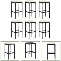The Living Store Tabouret de bar avec coussins 6 pcs noir poly rotin