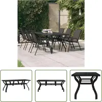 The Living Store Table de jardin noire 180x80x70 cm Acier et verre