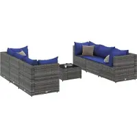 Syfax Salon de jardin 7 pcs avec coussins Gris Résine tressée
