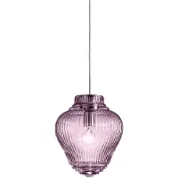 Zafferano Clyde Suspension En Verre Soufflé Améthyste Avec Travail Rigadin Et Structure En Métal Gris, Design Modulaire Pour Intérieur, 23 Cm