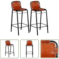 The Living Store Tabouret de bar 2 pcs. Cuir véritable