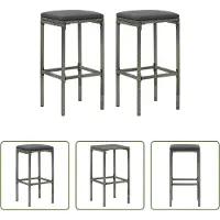 The Living Store Tabouret de bar avec coussin 2 pcs. Poly Rattan gris