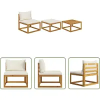 The Living Store Ensemble de salon de jardin 3 pièces avec coussins crème en bois massif d'acacia