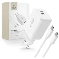 Tech-Protect Nc45W-Gan Chargeur réseau 2 ports Pd45W + Câble Type-C Blanc