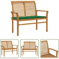 The Living Store Banc de jardin avec garniture verte 112 cm teck massif