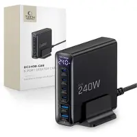 Tech-Protect DC240W-GAN 6-PORT DESKTOP CHARGER PD 240W / QC3.0 BLACK (240 W, 6 ports), Chargeur USB, Noir