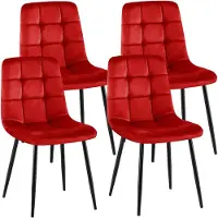 CLP Lot de 4 chaises de salle à manger Antibes, revêtement en velours, dossier rembourré, charge maximale de 150 kg, couleur rouge