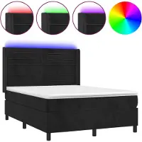 vidaXL Lit boxspring avec matelas & LED noir 140x200 cm velours
