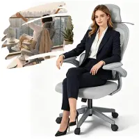 YARDIN Chaise de bureau ergonomique grise, chaise en maille respirante avec appui-tête, accoudoirs rabattables, fonction d'inclinaison à 125°, chaise de bureau pouvant supporter jusqu'à 150 kg