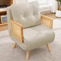 Merax Fauteuil convertible 3 en 1 , fauteuil inclinable avec fonction lit, fauteuil relax transformable en lit d'appoint, dossier réglable en 5 positions, accoudoirs en rotin, tissu lin, couleur beige