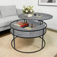 Supfine Table basse, table de salon, table ronde, plateau relevable, design moderne, 80x80x60 cm