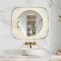 LUVODI Miroir de salle de bain LED avec interrupteur tactile, éclairage intégré, fonction anti-buée, 3 couleurs de lumière réglables, dimensions 80 x 70 cm