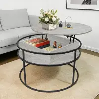 Supfine Table basse, table de salon, table ronde, plateau relevable, design moderne