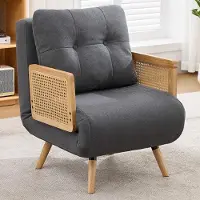 Merax Fauteuil convertible 3 en 1 , fauteuil inclinable avec fonction lit, fauteuil relax, lit d'appoint pour invités, dossier réglable en 5 positions, accoudoirs en rotin, tissu lin, couleur gris