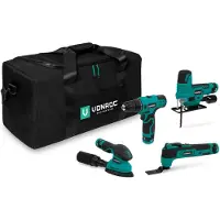 Vonroc Set d'outils 12V | Comprend 4 machines, 4 batteries et un sac à outils