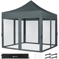 Vonroc Tente de réception - 3x3 m - Premium Easy-Up Tente de réception | Set incl. parois latérales en moustiquaire – Grise