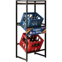 Relaxdays Étagère à caisses de boissons , 2 caisses, H x l x P : 117 x 47 x 32 cm, tablette, support industriel pour caisses de boissons, marron/noir