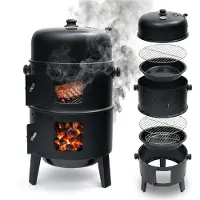 Relaxdays Smoker, 3 en 1, grillade, fumage et cuisson, thermomètre et évacuation d'air, bacs à eau, acier, fumoir, noir