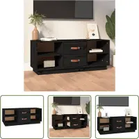The Living Store Armoire TV noire 100x34x40 cm Pin massif