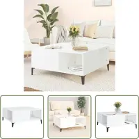 The Living Store Table basse blanche 80x80x36,5 cm Bois composite