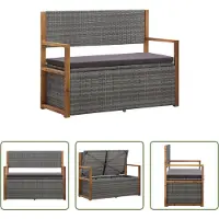 The Living Store Banc avec rangement 115 cm Poly rotin bois massif acacia gris