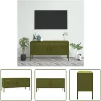 The Living Store Armoire TV vert olive 105x35x50 cm Acier