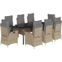 vidaXL Salon de jardin 9 pièces avec coussins Beige Poly Rattan