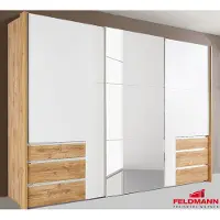 Wimex Armoire à portes coulissantes, 3 portes, chêne planches / blanc, 300 cm, neuve