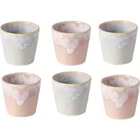 Costa Nova Tasses à espresso artisanales Grespresso – Lot de 6 – Élégance – Rose – Gris – Grès portugais – 90 ml – Hauteur 6 cm