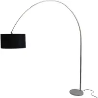 Alpinaluz Lampadaire arc LAURENCE 240 x 220 cm avec base en marbre blanc et abat-jour en tissu noir Ø50 cm